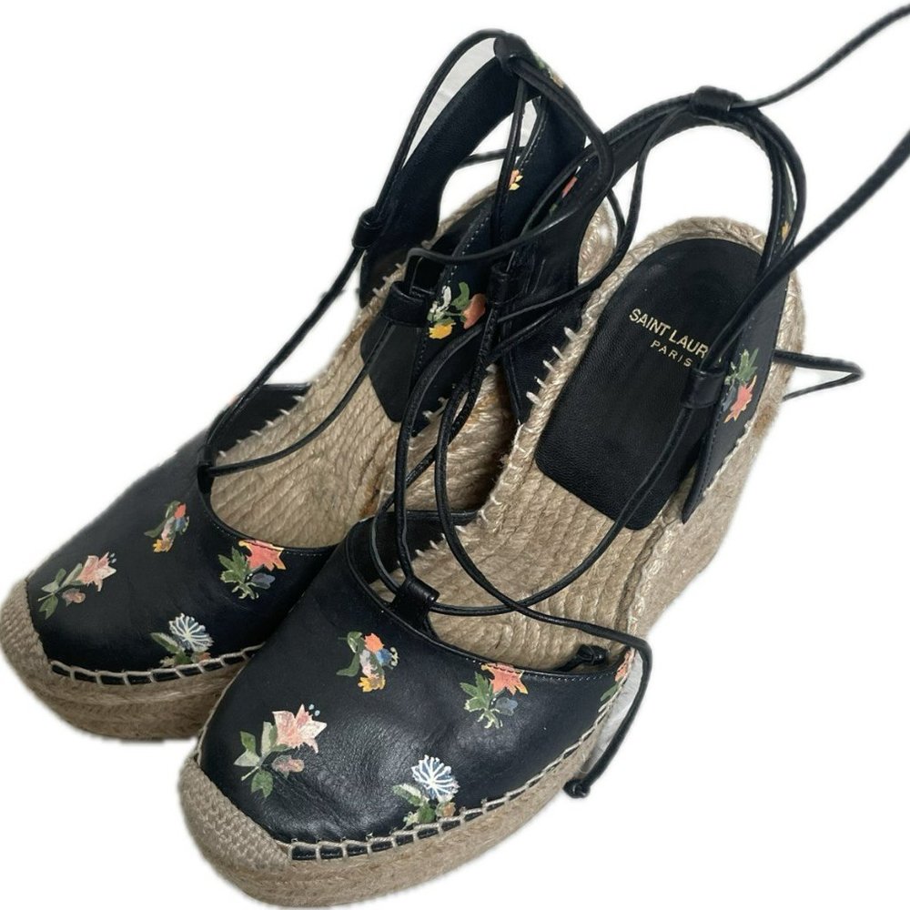 Saint Laurent black floral espadrille 37
